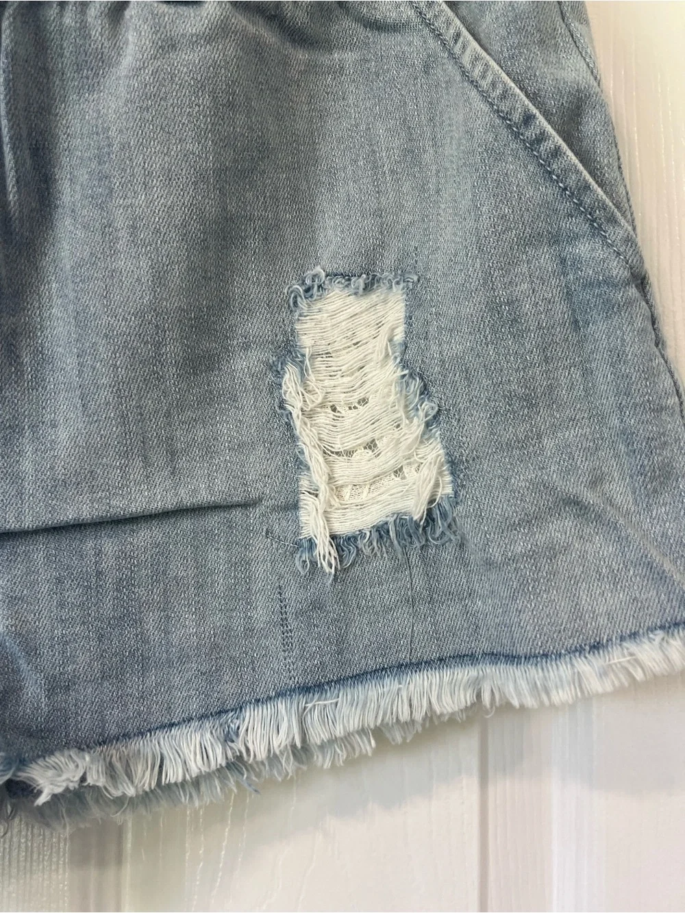 aerie Light Blue Distressed Denim Short Shorts